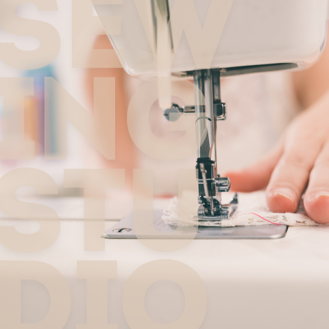 image of a sewing machince with text sewing studio