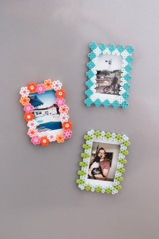 photo example of frames made from perler beads 