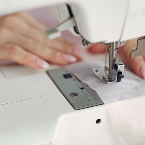 Sewing machine in use