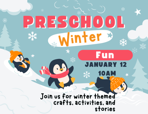 image of penguins sledding down a snowy hill 