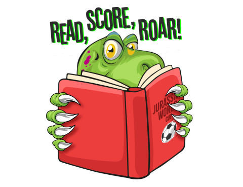 image of a dinosaur reading a book 