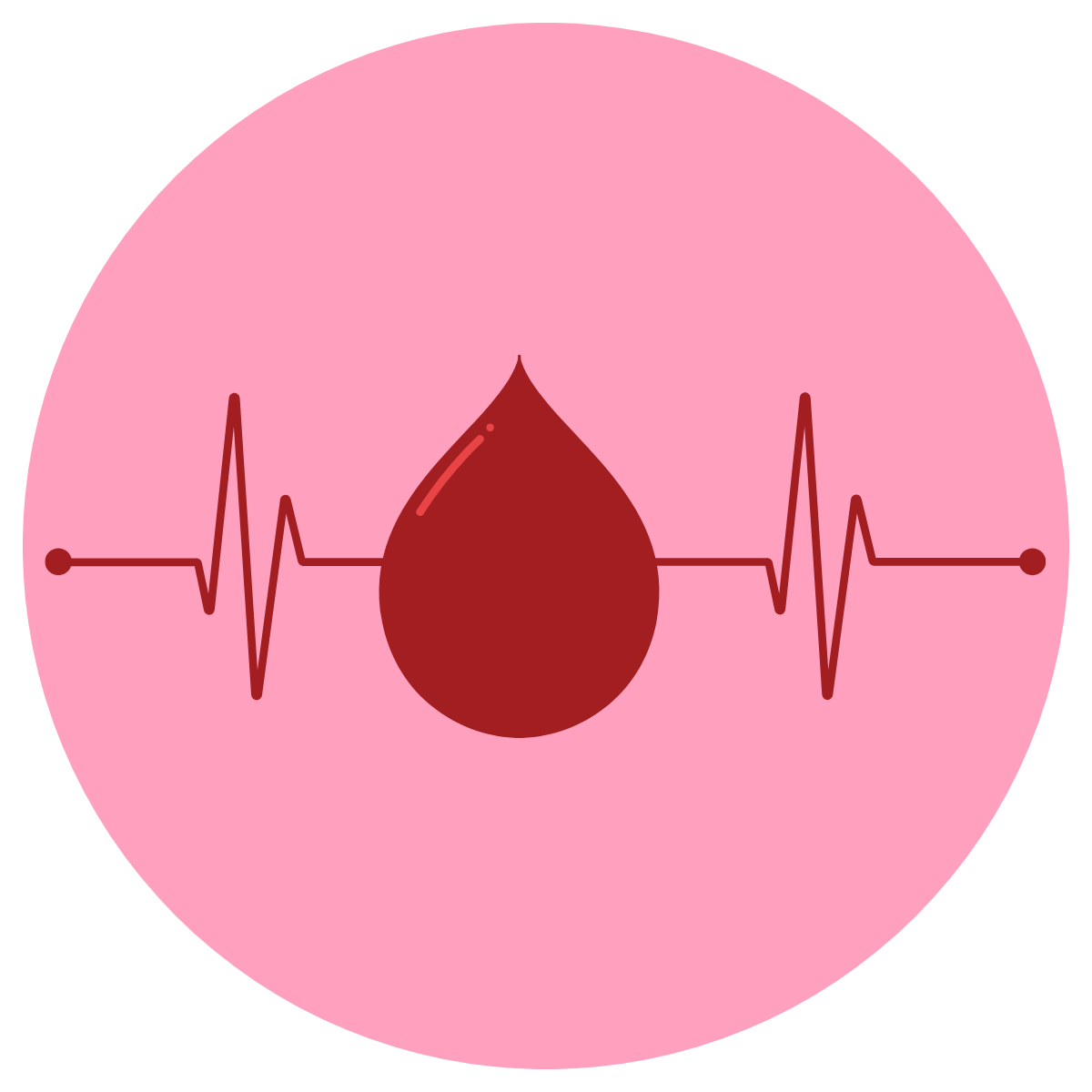 Pink circle with red blood drop graphic